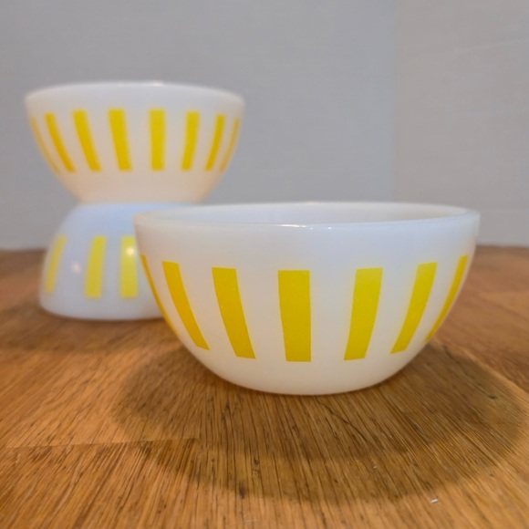 federal glass Other - Set of 3 Rare Federal Glass Yellow Stripe Bowls, 5” Mid Century Milk Glass
